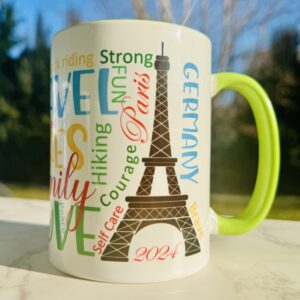 A picture of mug with Paris image on it