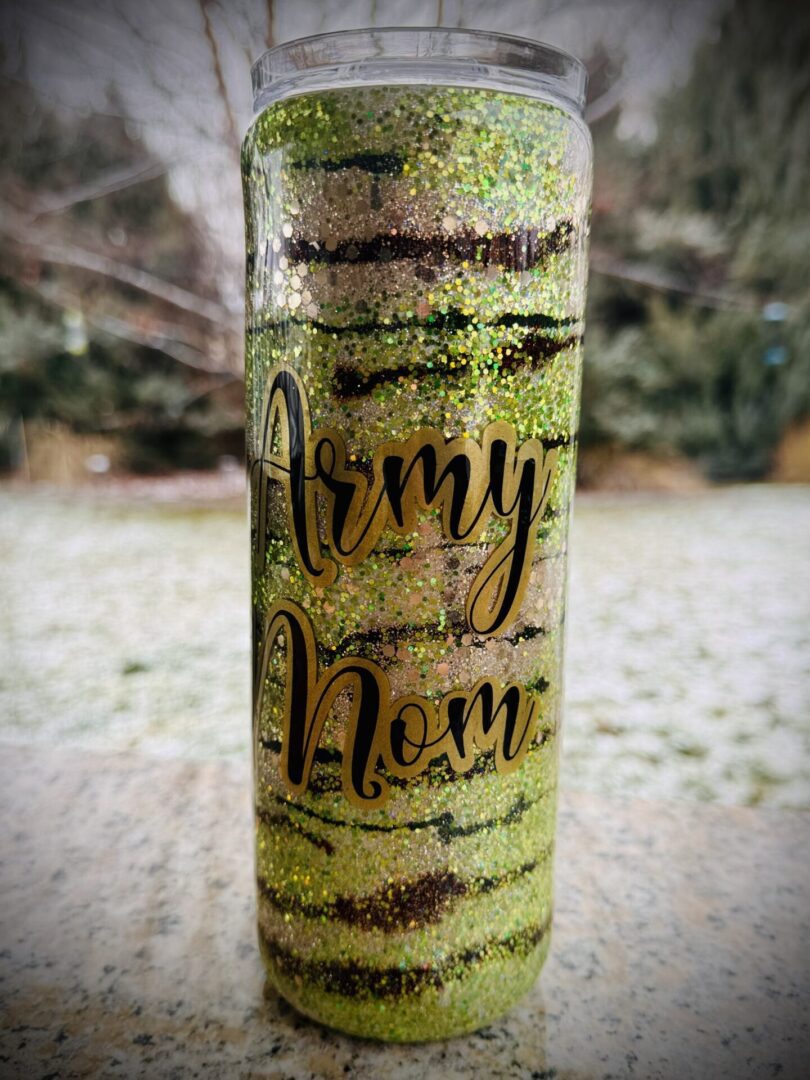 A picture of the Army Mom Camo Tumbler with sprinklers